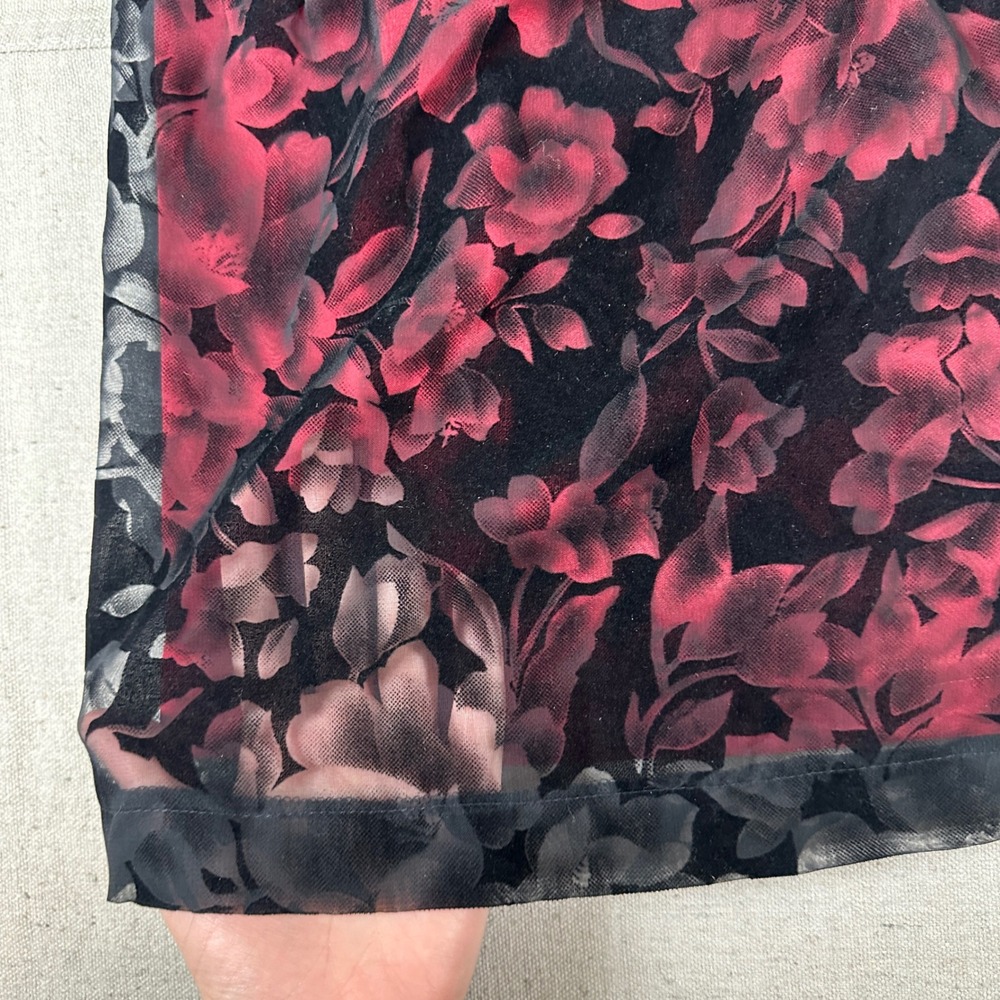 Evolution Not Revolution Vintage 90s Red Black Floral Velvet Burnout Mini Dress - Picture 8 of 9